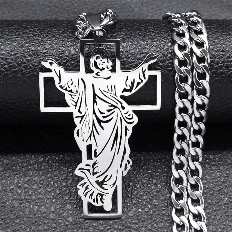 JYTF Stainless Steel Crown of Thorns Cross Necklace – Bold Faith Statement