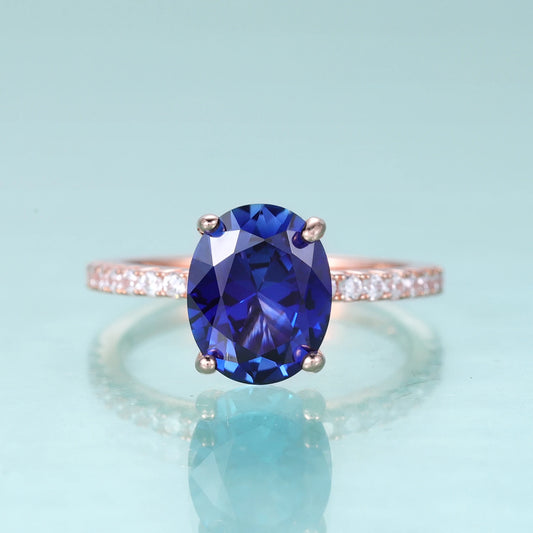 GEM'S BALLET Vintage Oval Blue Sapphire Ring