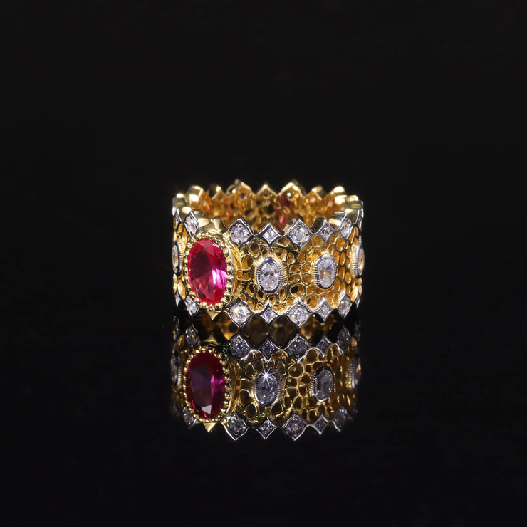 GEM'S BALLET Lab-Created Ruby Engagement Ring – Vintage Art Deco Elegance