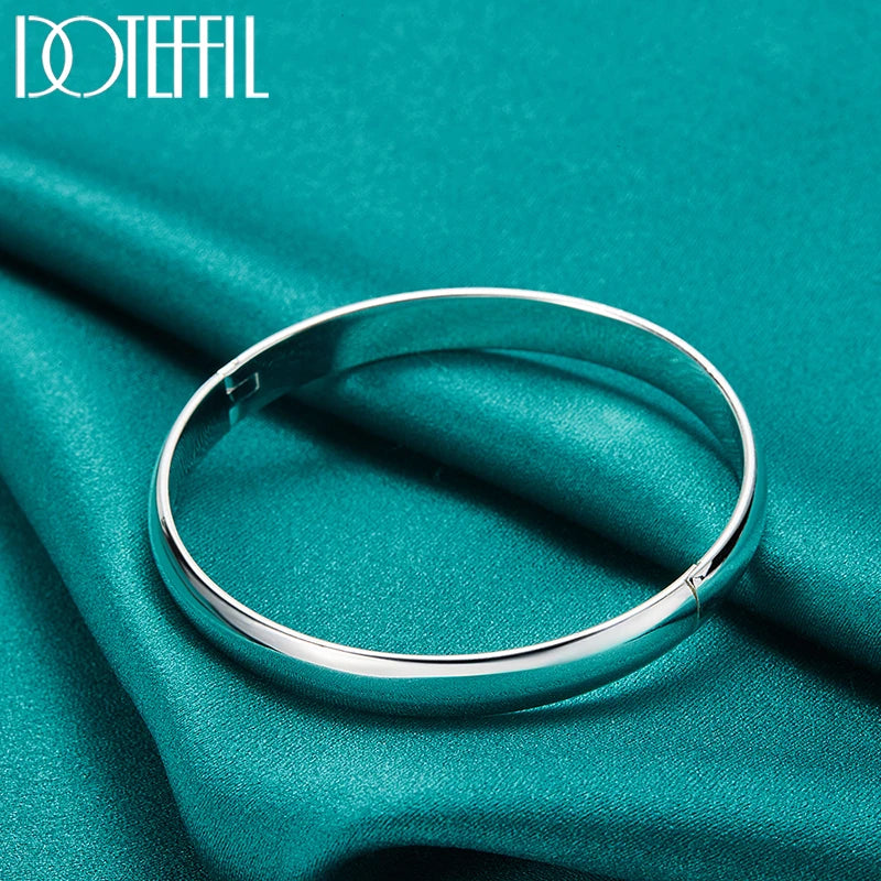 DOTEFFIL 925 Sterling Silver 8mm Smooth Bangle Bracelet For Woman Man Wedding Engagement Fashion Charm Party Jewelry