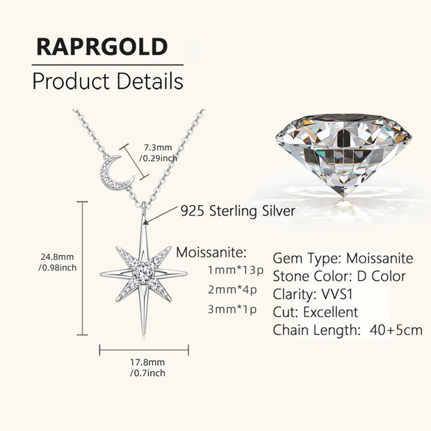 Radiant Moissanite Star Moon Necklace – Celestial Elegance