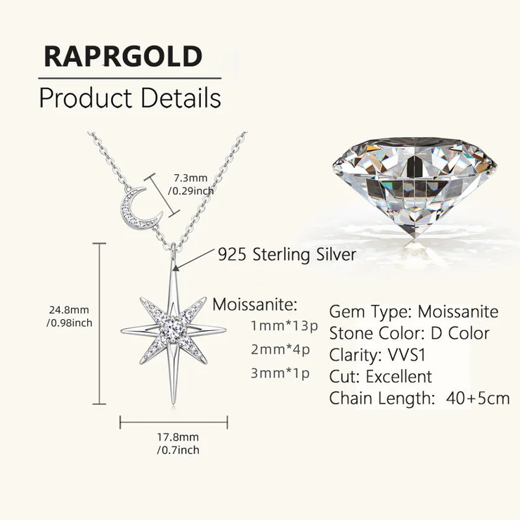Radiant Moissanite Star Moon Necklace – Celestial Elegance