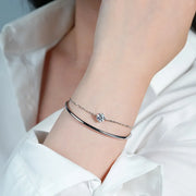 RAPRGOLD 1ct Moissanite Bracelet for Women S925 Sterling Silver Double Chain Adjustable Cuff Bracelets Wristband Wedding Jewelry