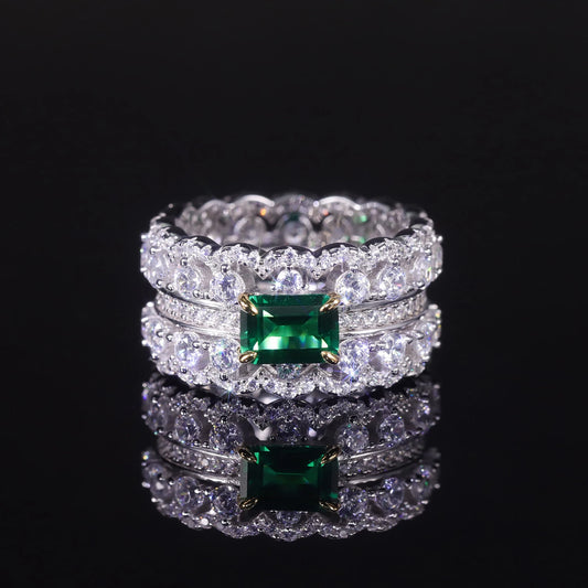 GEM'S BALLET Art Deco Green Emerald Statement Ring