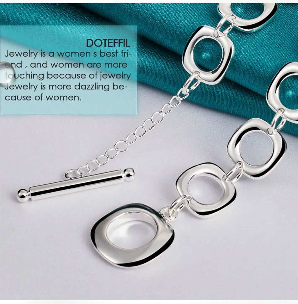 925 Sterling Silver Square Round Chain Necklace