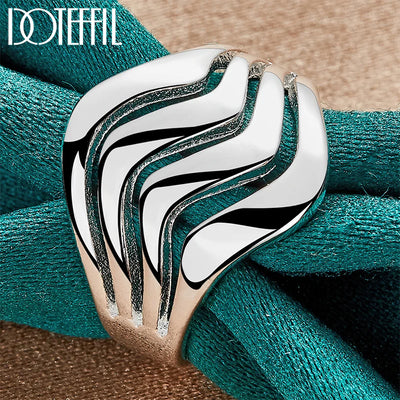 DOTEFFIL 925 Sterling Silver Four Lines Smooth Ring – Stylish Elegance for All