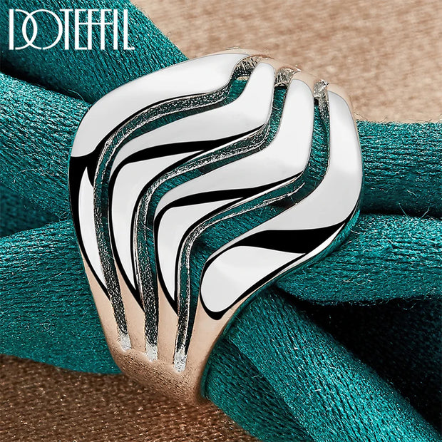 DOTEFFIL 925 Sterling Silver Four Lines Smooth Ring – Stylish Elegance for All