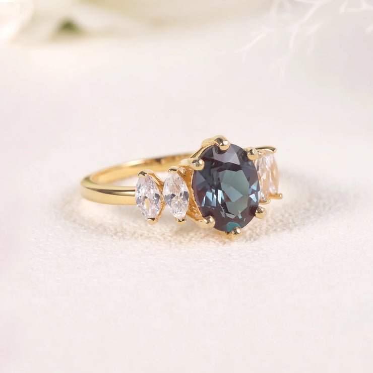 14K Gold Plated Sterling Silver Alexandrite Ring – A Dazzling Color-Changing Beauty