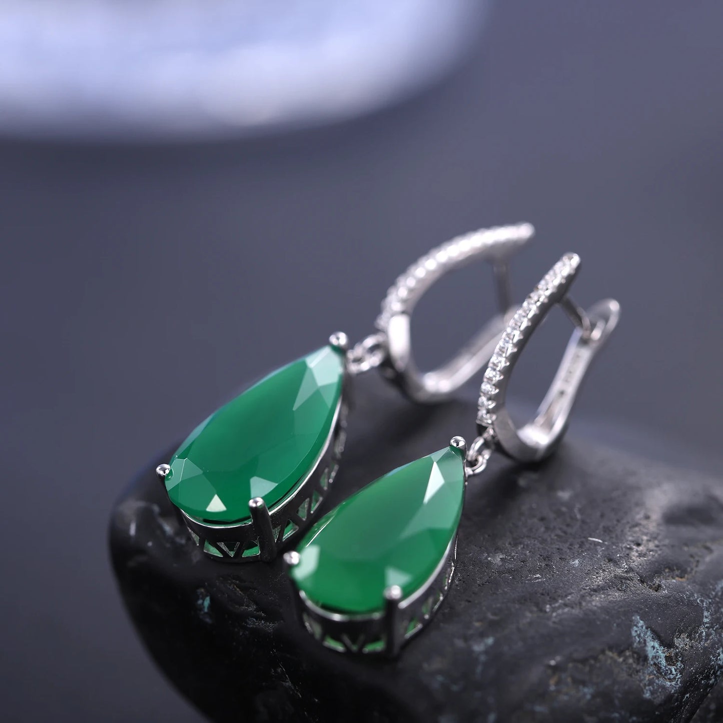 Gems Ballet 10.82ct 10x20mm Natural Green Agate Drop Earrings Fine Jewelry Solid 925 Sterling Silver Gorgeous Earrings For Women