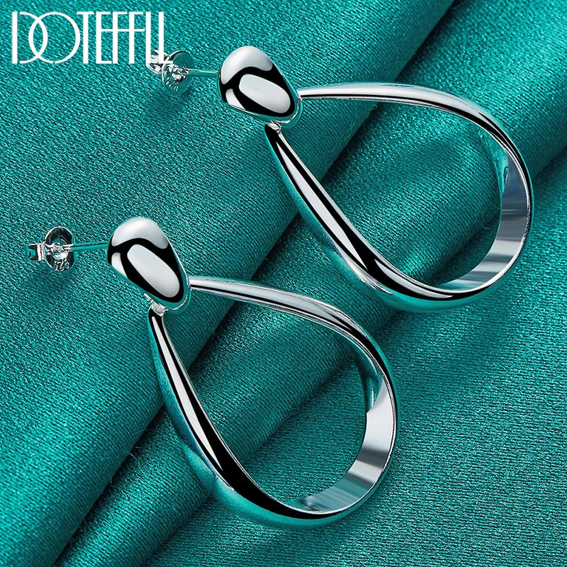 DOTEFFIL 925 Sterling Silver Classic Big Circle Drop Charm Earrings Women Party Gift Fashion Wedding Engagement Jewelry