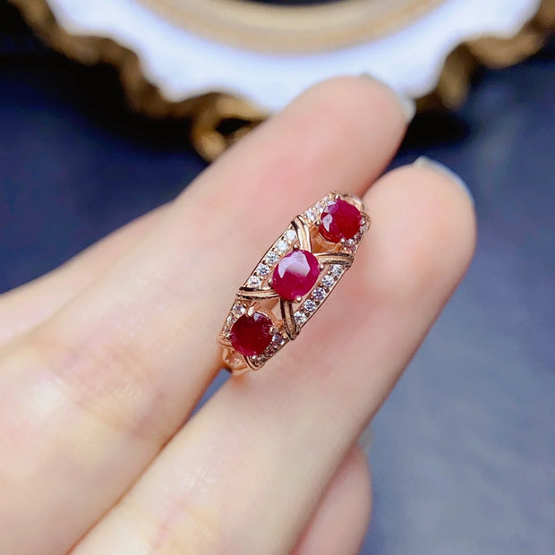 FS Natural Ruby Sterling Silver Ring with Certificate