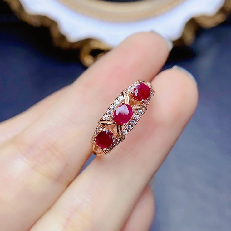 FS Natural Ruby Sterling Silver Ring with Certificate