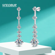 FEOBUR 3CT Moissanite Drop Earrings - 925 Silver