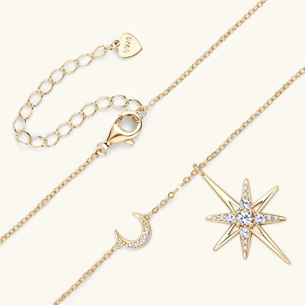 Radiant Moissanite Star Moon Necklace – Celestial Elegance