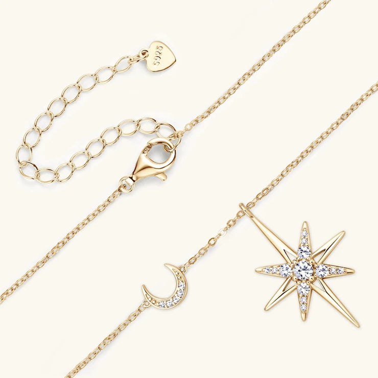 Radiant Moissanite Star Moon Necklace – Celestial Elegance