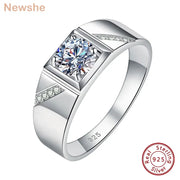Newshe Moissanite Rings for Men 925 Sterling Silver Solitaire Round 1.0 Ct Diamond Ring Promise Wedding Band Luxury Jewelry
