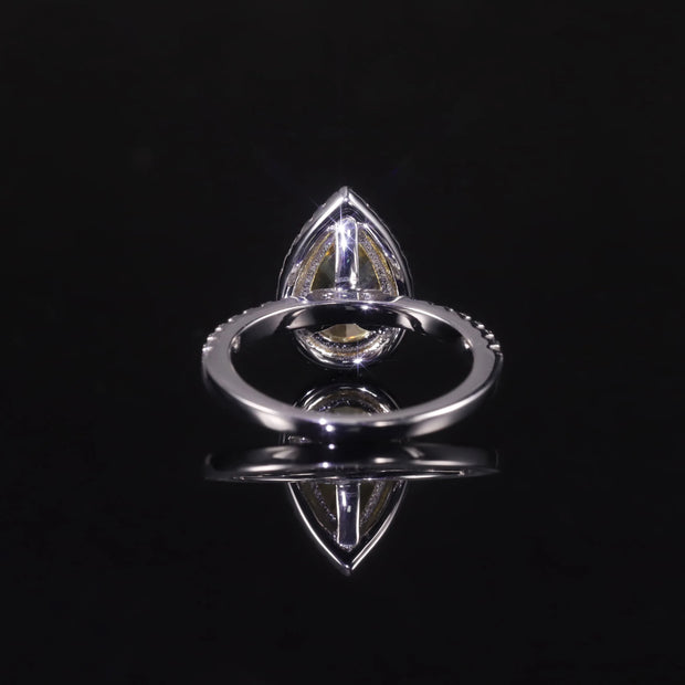 GEM'S BALLET Pear Shape Diamond-fire CZ Fancy Light Yellow Halo Engagement Ring – A Stunning Statement Piece