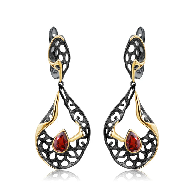 GEM'S BALLET 925 Sterling Silver Gemstones Fine Jewelry 0.76Ct Natural Amethyst Handmade Hollow Element Drop Earrings for Women