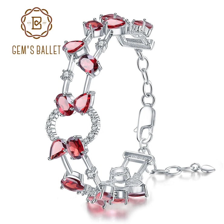 GEM'S BALLET 14.74Ct Natural Red Garnet Gemstone Link Bracelet 925 Sterling Silver Bracelets & Bangles for Women Wedding Jewelry