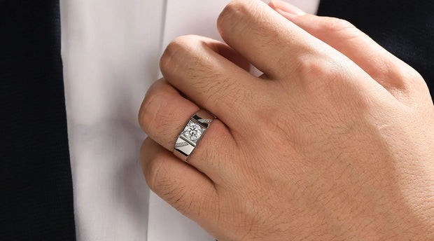 Newshe Moissanite Rings for Men 925 Sterling Silver Solitaire Round 1.0 Ct Diamond Ring Promise Wedding Band Luxury Jewelry