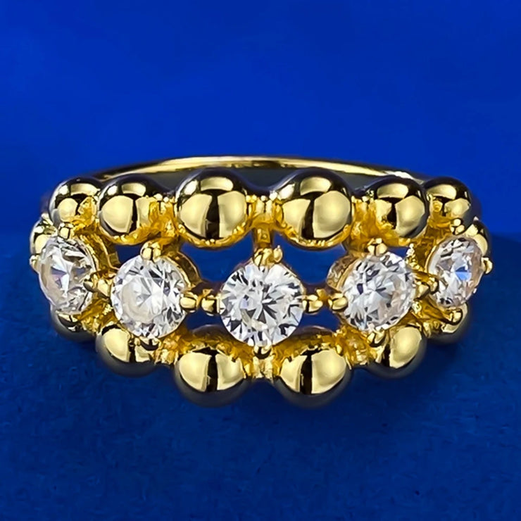 Wong Rain 18K Gold Plated Lab Sapphire Vintage Ring