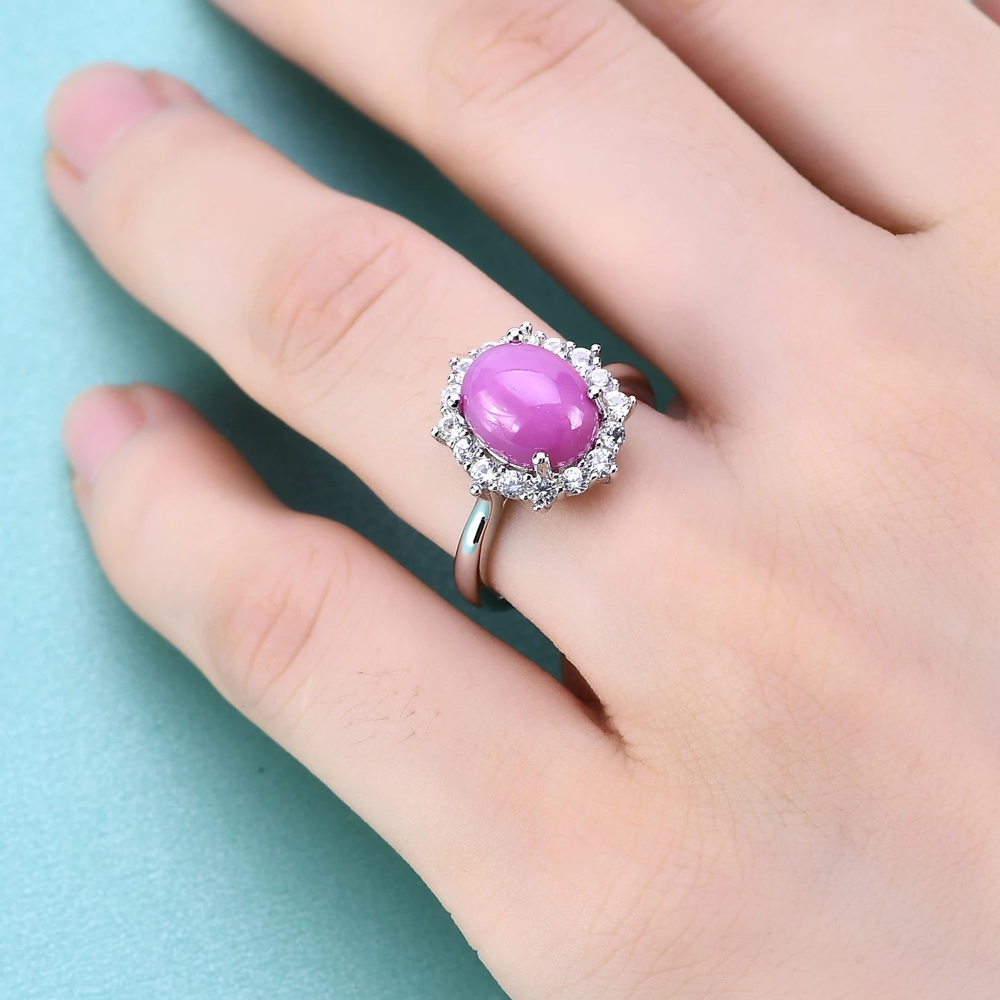 GEM'S BALLET Lab Blue Lindy Star Sapphire Halo Ring – Elegant Cocktail Jewelry