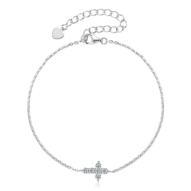 RAPRGOLD Round Cut  Moissanite Bracelet for Women 925 Sterling Silver Cross Charm Bracelets Chain Wedding Fine Jewelry pulseras