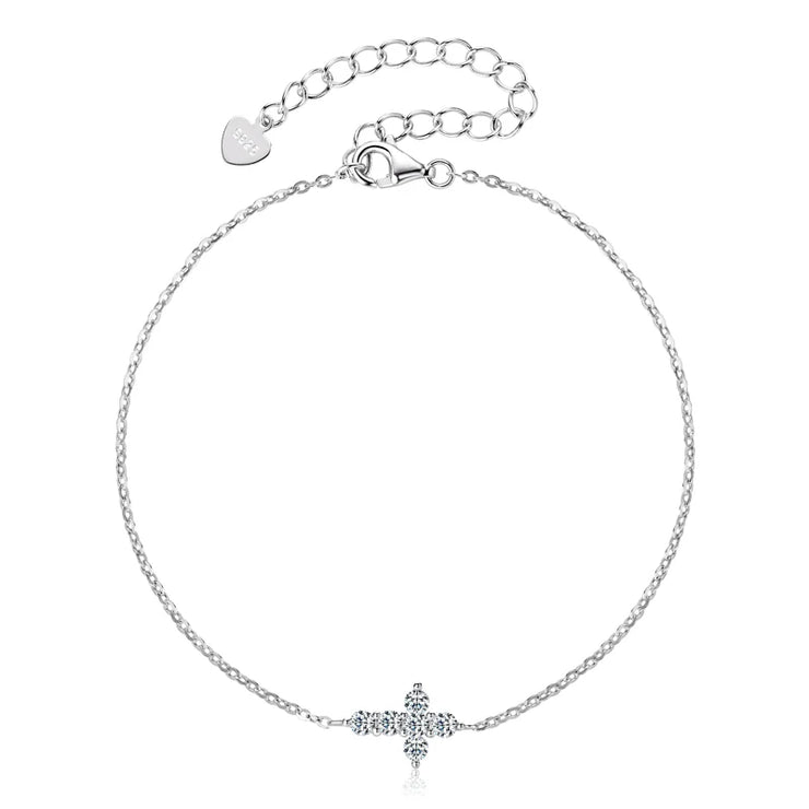 RAPRGOLD Round Cut  Moissanite Bracelet for Women 925 Sterling Silver Cross Charm Bracelets Chain Wedding Fine Jewelry pulseras