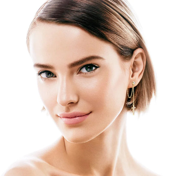 PureNew Cross Moissanite Diamond Earrings for Women 925 Sterling Silver Top Quality Women's Tassels Long Moissanite Earrings