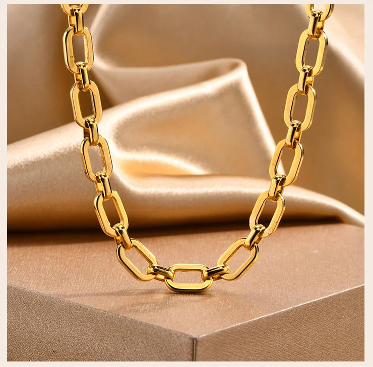 Chunky Paperclip Chain Necklace For Women, Stainless Steel 14k G0ld Plated
