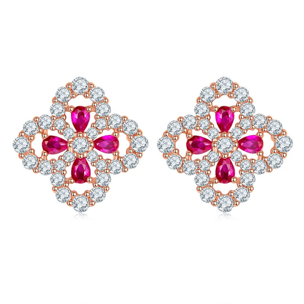 Ruby Jewelry Set – Clover Pendant & Earrings