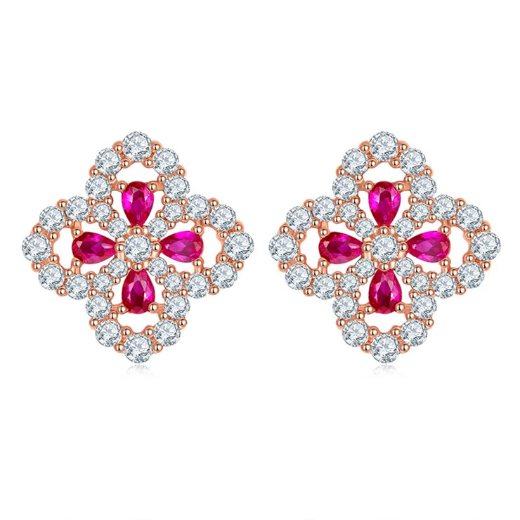 Ruby Jewelry Set – Clover Pendant & Earrings