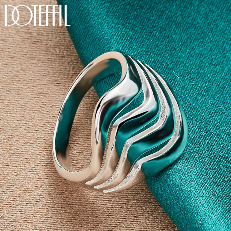 DOTEFFIL 925 Sterling Silver Four Lines Smooth Ring – Stylish Elegance for All