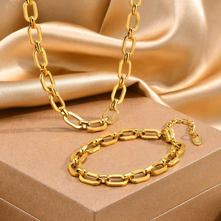 Chunky Paperclip Chain Necklace For Women, Stainless Steel 14k G0ld Plated