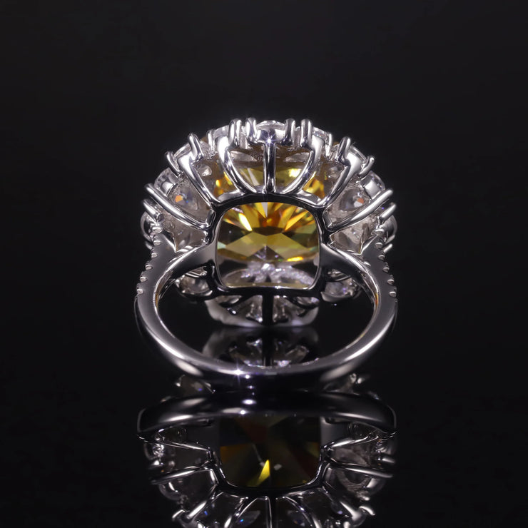 GEM'S BALLET 925 Sterling Silver Antique Style Art Deco Ring Diamond-fire CZ- Fancy Vivid Yellow Engagement Wedding Ring