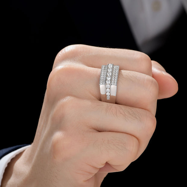 Newshe Full Moissanite Wedding Band for Men 925 Sterling Silver Engagement Rings Pave Brilliant Round Eternity Promise Ring