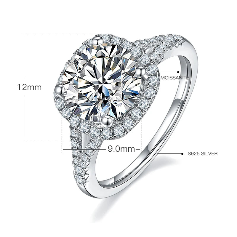 GEM'S BALLET 5.0Ct 11mm Round Moissanite Halo Engagement Ring 925 Sterling Silver 18K White Gold Promise Rings For Women