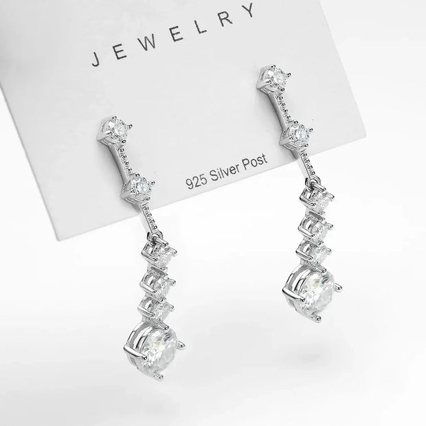 FEOBUR 3CT Moissanite Drop Earrings - 925 Silver