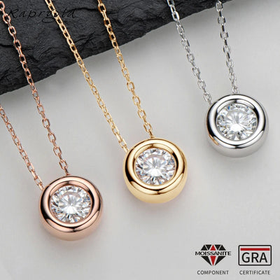 RAPRGOLD 925 Sterling Silver Ladies Necklaces 6.5mm/8mm/9mm Round Moissanite Pendant Necklace for Fine Fashion Jewelry Gifts