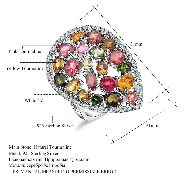 GEM'S BALLET 5.21Ct Colorful Natural Tourmaline Gemstone Ring Solid 925 Sterling Silver Gemstone Fashion Jewelry For Women