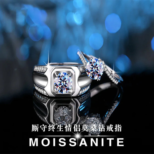 COSFIX 2023 Moissanite Diamond Rings For Couple 1ct Round Cut Women Moissanite Diamond Ring Wedding Moissanite Rings For Men