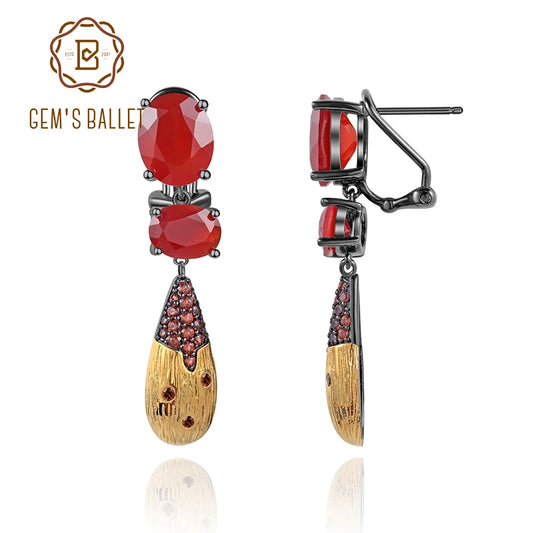 GEM'S BALLET 925 Sterling Silver Original Design Gemstone Drop Earrings Natural Red Agate Earrings Fine Jewelry Gift For Her