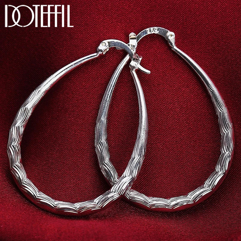 DOTEFFIL 925 Sterling Silver Wave Pattern Hoop Earrings – Elegant & Stylish