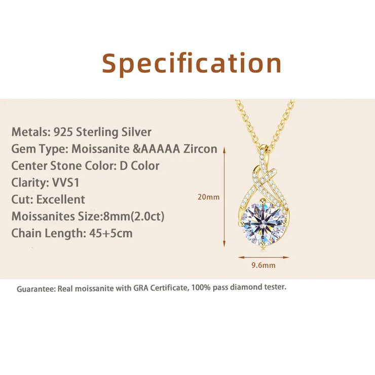 RAPRGOLD 2.0CT Moissanite Classic Pendant Necklace