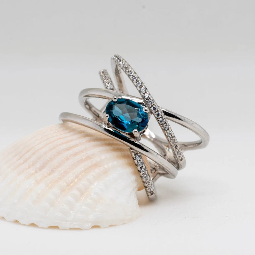 GEM'S BALLET London Blue Topaz Criss-Cross Ring