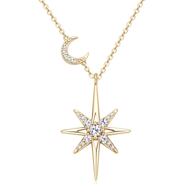 Radiant Moissanite Star Moon Necklace – Celestial Elegance