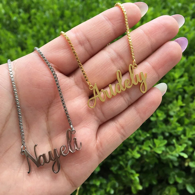 Personalized Name Necklace Stainless Steel Custom Jewelry Handmade Nameplate Pendant Box Chains Choker Women Men Christmas Gifts