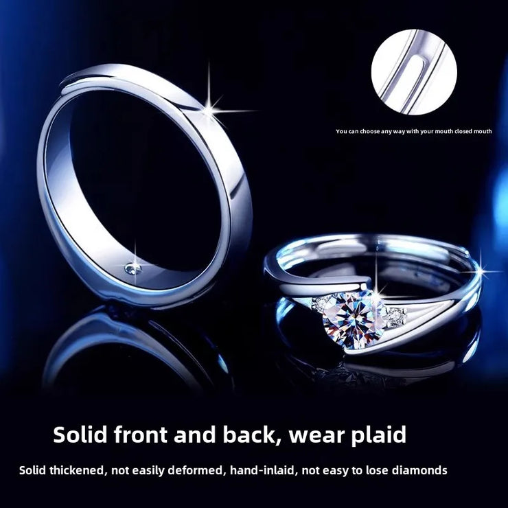 925 Silver Moissanite Couple Rings Wedding Engagement Bands for his and hers engagement bands Moissanite rings open and adjustab