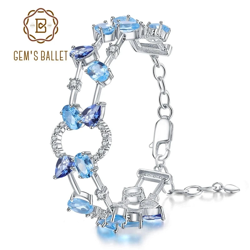 GEM'S BALLET Multicolor Garnet & Quartz Silver Bracelet