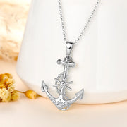 RAPRGOLD Round Moissanite Anchor Pendant Necklace S925 Sterling Silver Fashion Exquisite Necklaces for Men Women Jewelry Gifts